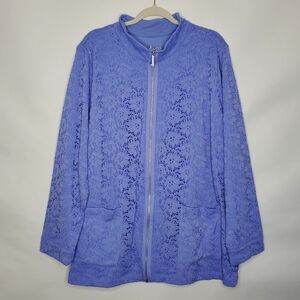 Denim & Company Full Zip Lace Jacket Size 3X Mock Neck Lined with Pockets D&Co